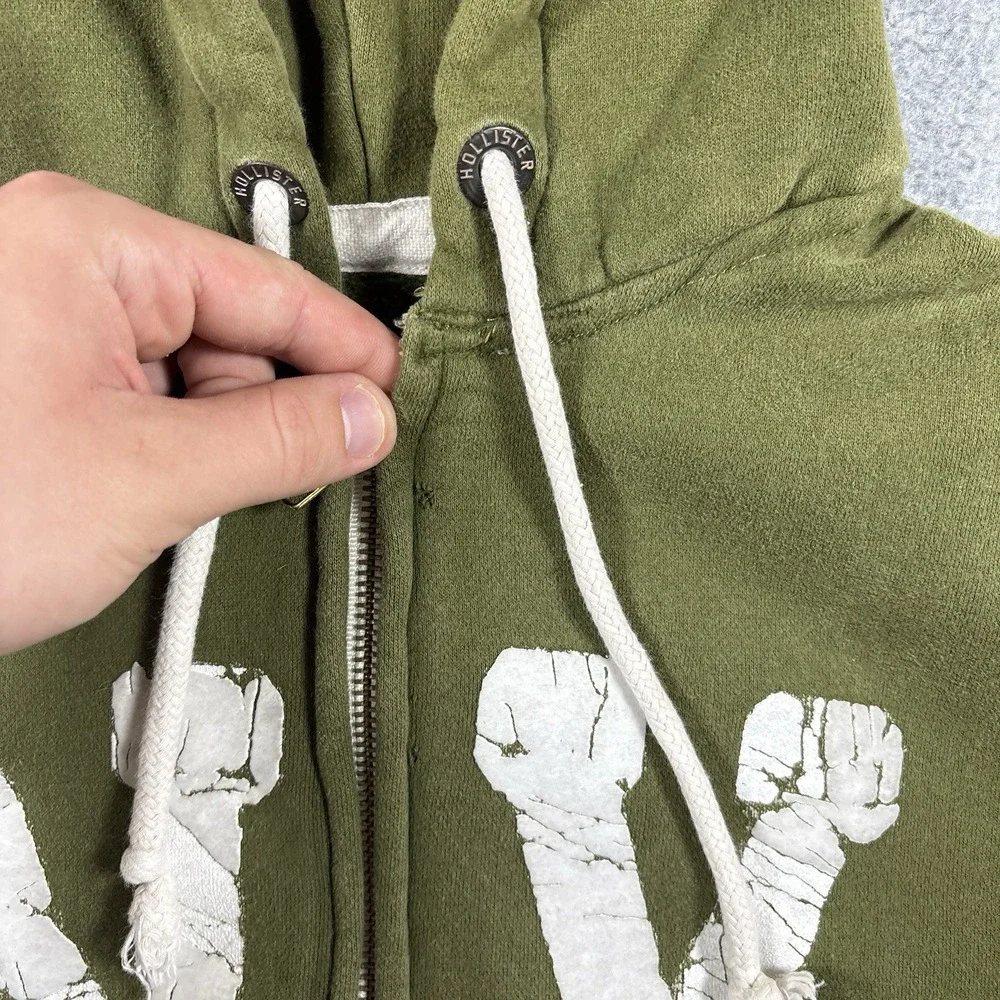 VTG Hollister Hoodie Men Large Olive Green NY Heavyweight Zip Up Sweatshirt Y2K